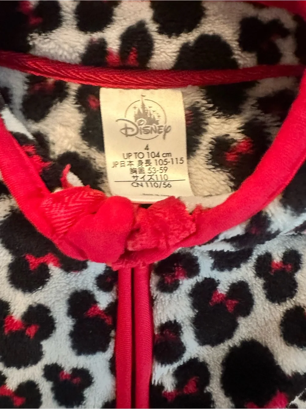 Disney Black, White and Pink Leopard Fleece Top with Red Trim